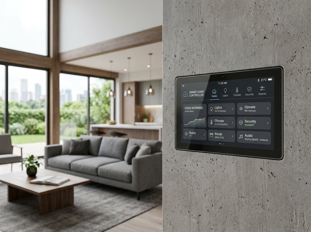 Living Room with Smart Home Touchscreen Controller